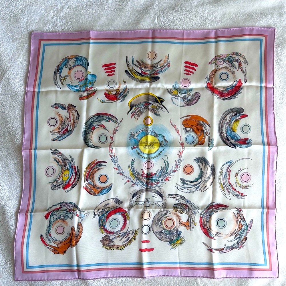 Hermes Carre 70 Vintage Les Anamorphoses Silk Scarf
